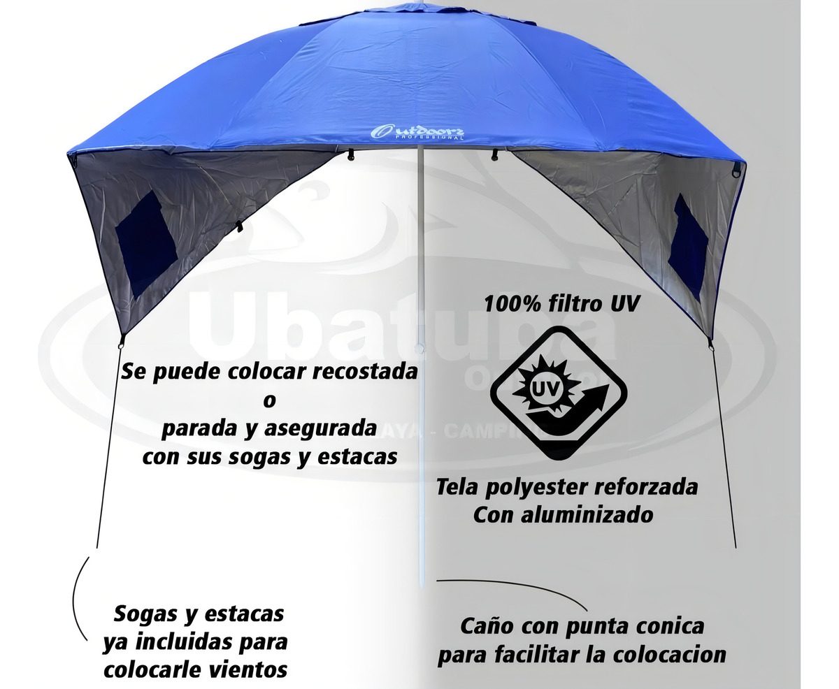 Sombrilla Carpa Playera Para Viento 2,5m Roja Vonne Scp04 Y Saca Arena Rojo Liso - 5
