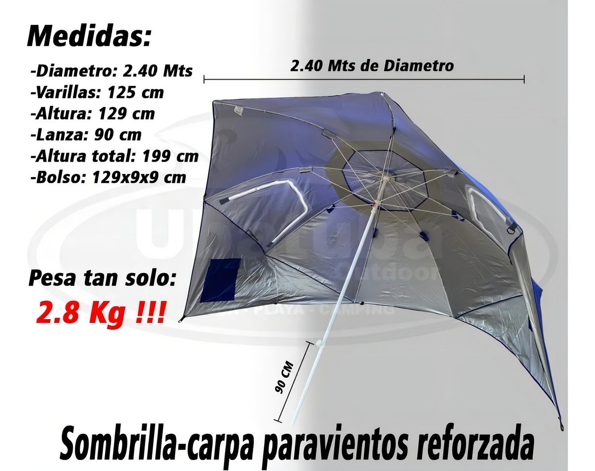 Sombrilla Carpa Playera Para Viento 2,5m Roja Vonne Scp04 Y Saca Arena Rojo Liso - 6