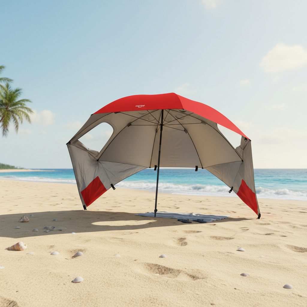 Sombrilla Carpa Playera Para Viento 2,5m Roja Vonne Scp04 Y Saca Arena Rojo Liso - 7