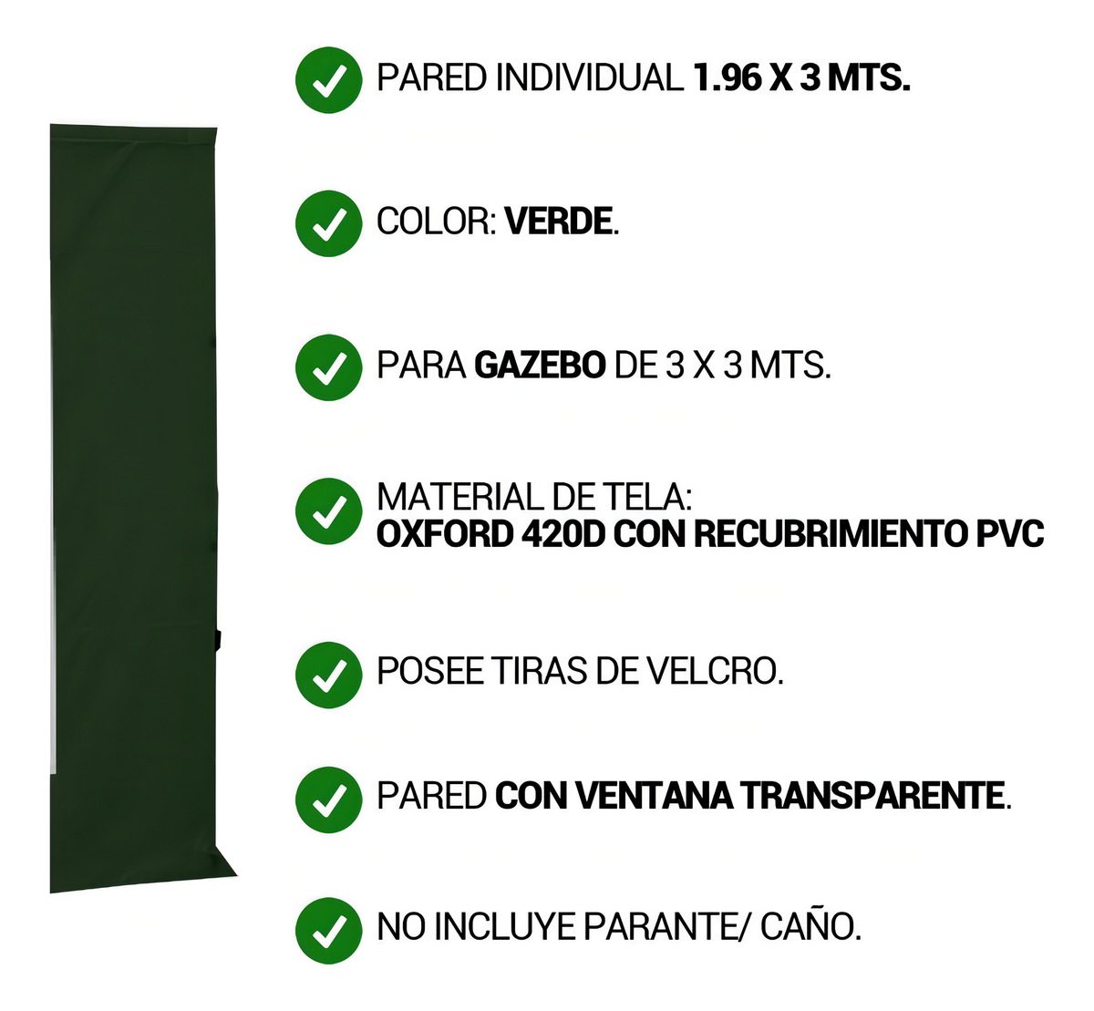 Pared Lateral Gazebo Kushiro Con Ventana 3x1.96m 420d Color Verde - 1