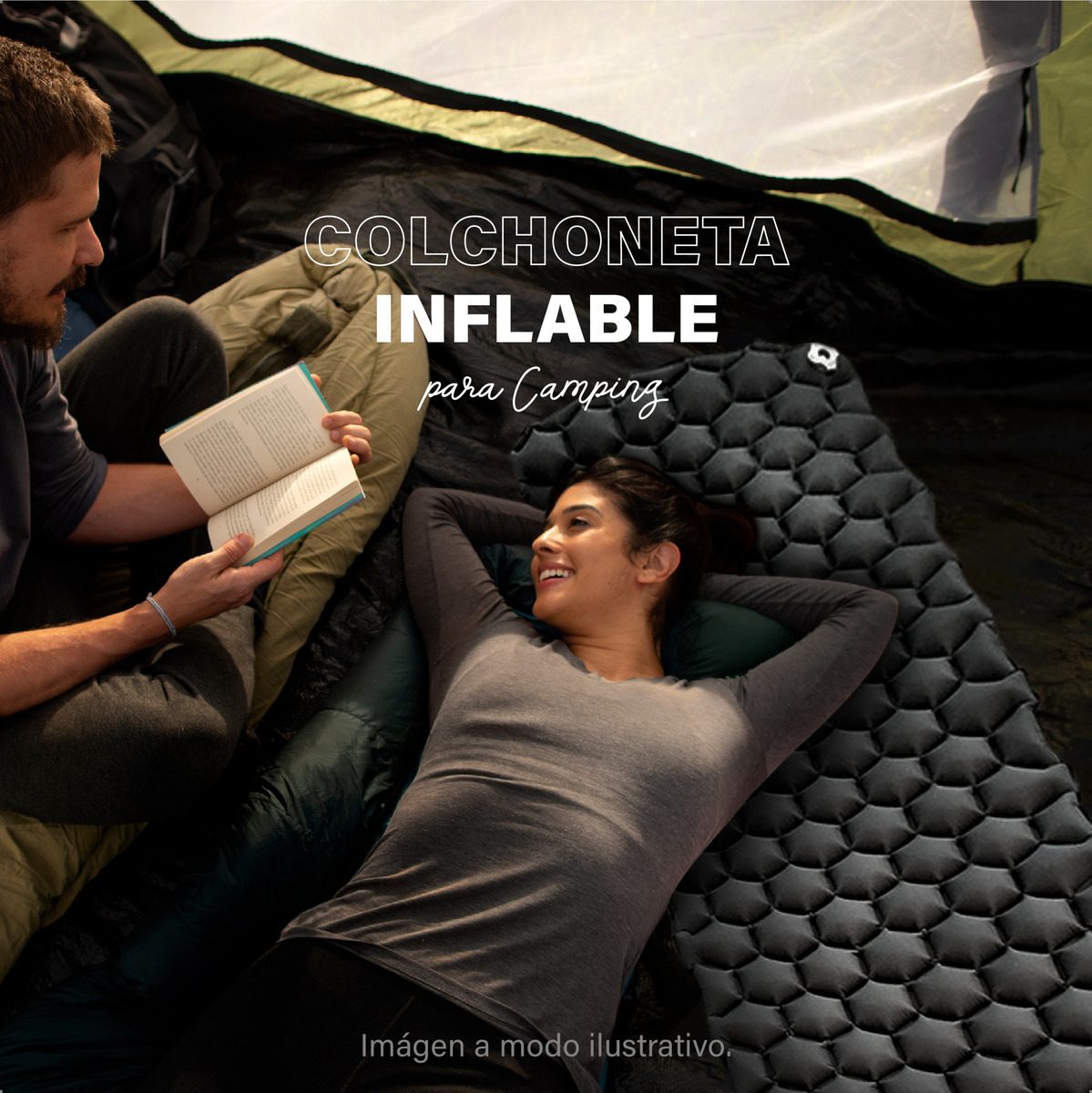 Colchoneta Inflable Kushiro Camping Y Actividades Ultra Liviana Gris - 1