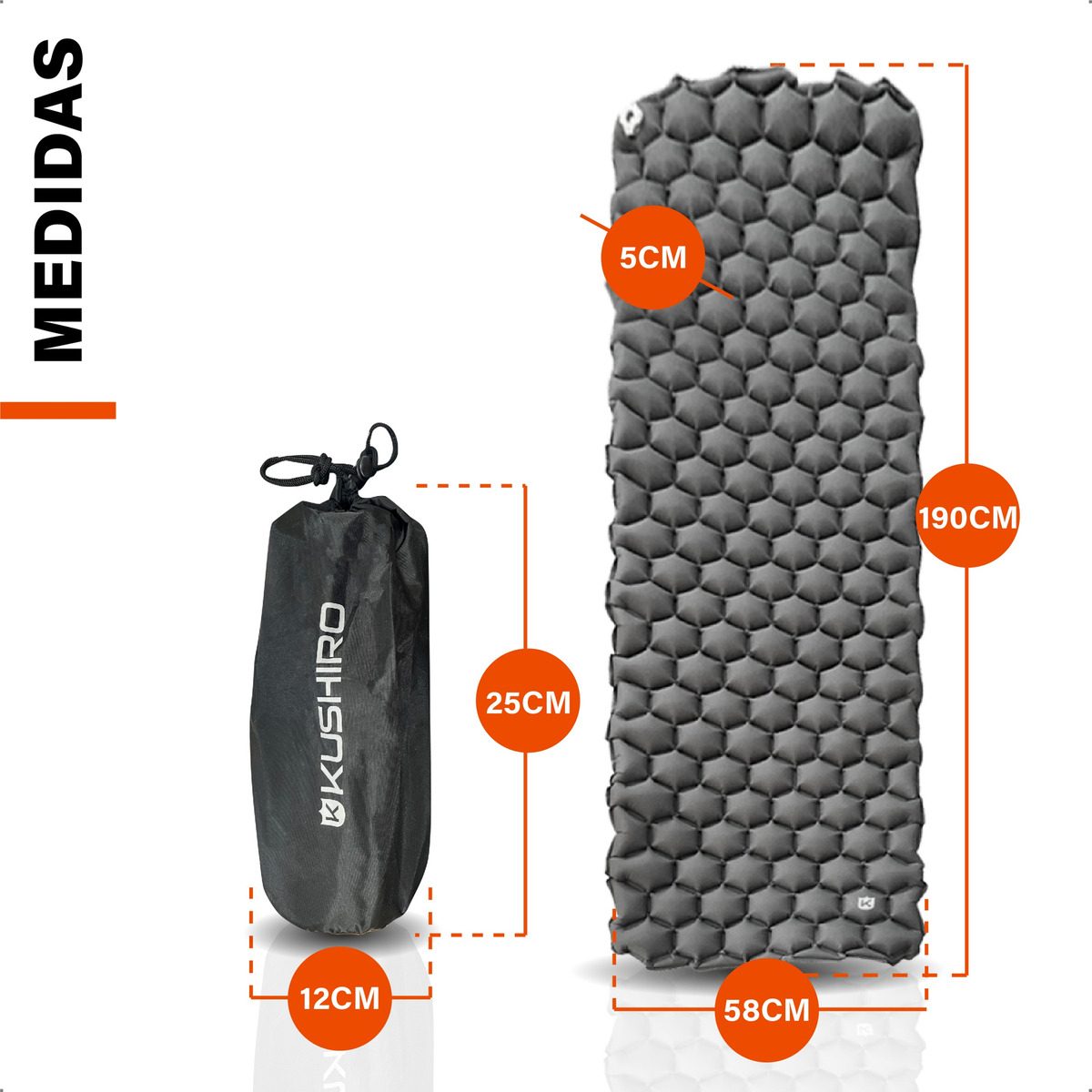 Colchoneta Inflable Kushiro Camping Y Actividades Ultra Liviana Gris - 2