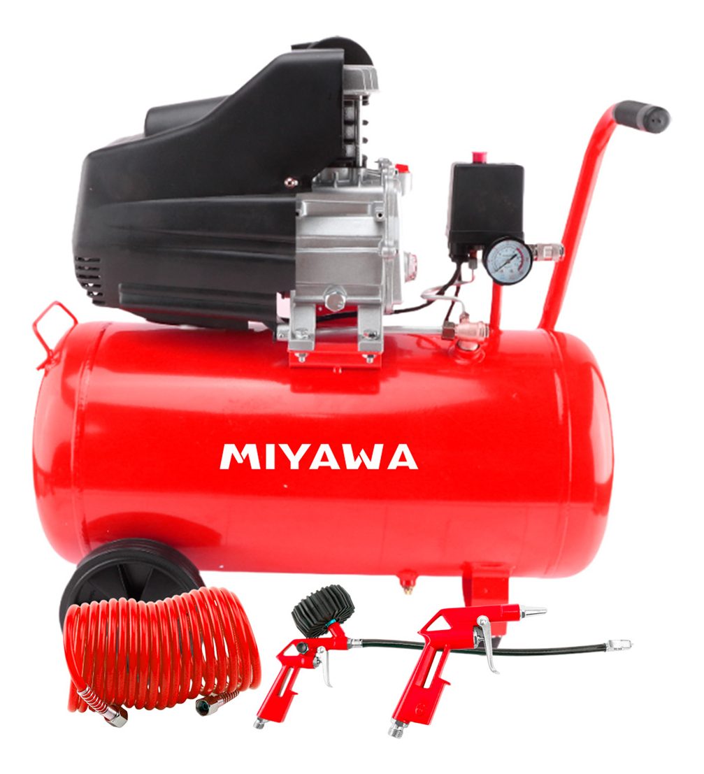 Compresor 45 L De 1,5 Hp Con Kit De 3 Piezas Miyawa Rojo