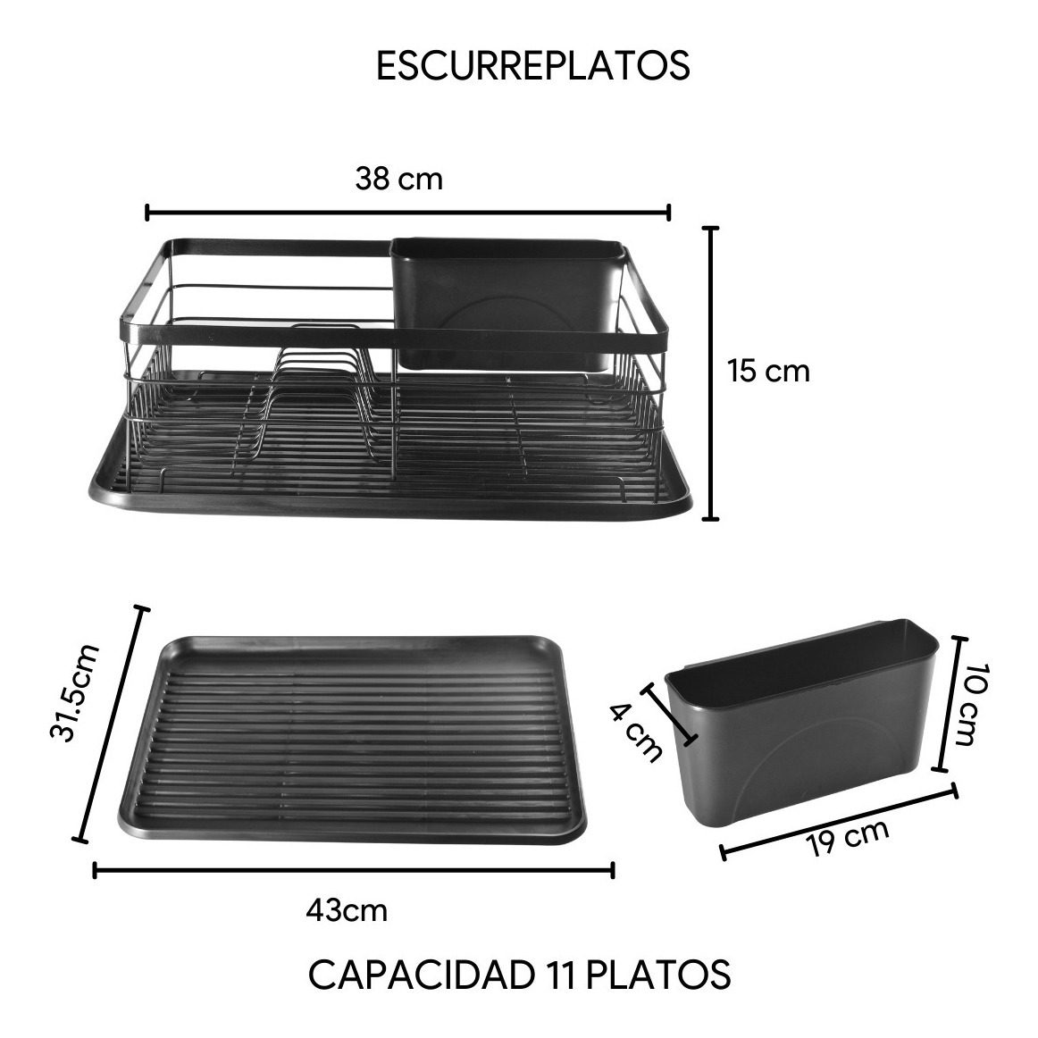 Escurreplatos Secaplatos Un Nivel Cubiertero Vonne Negro - 3