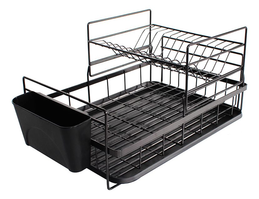 Escurreplatos De Dos Niveles Con Recubrimiento Negro Negro