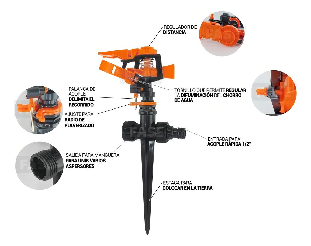 Aspersor De Impacto Estaca Riego 1/2 Regador Impulso Kushiro - 2