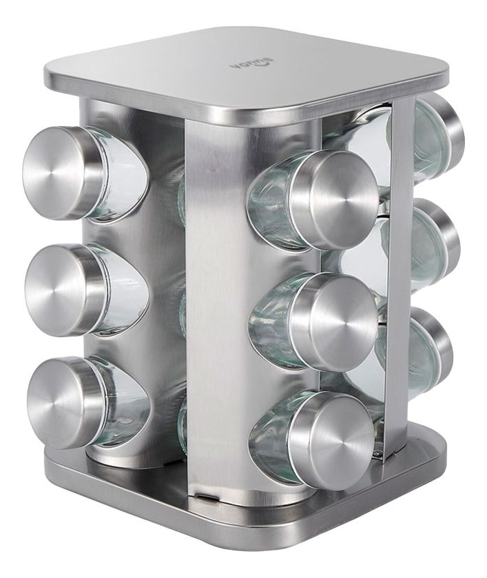 Rack De Acero Con 12 Frascos Especieros Vonne Gris