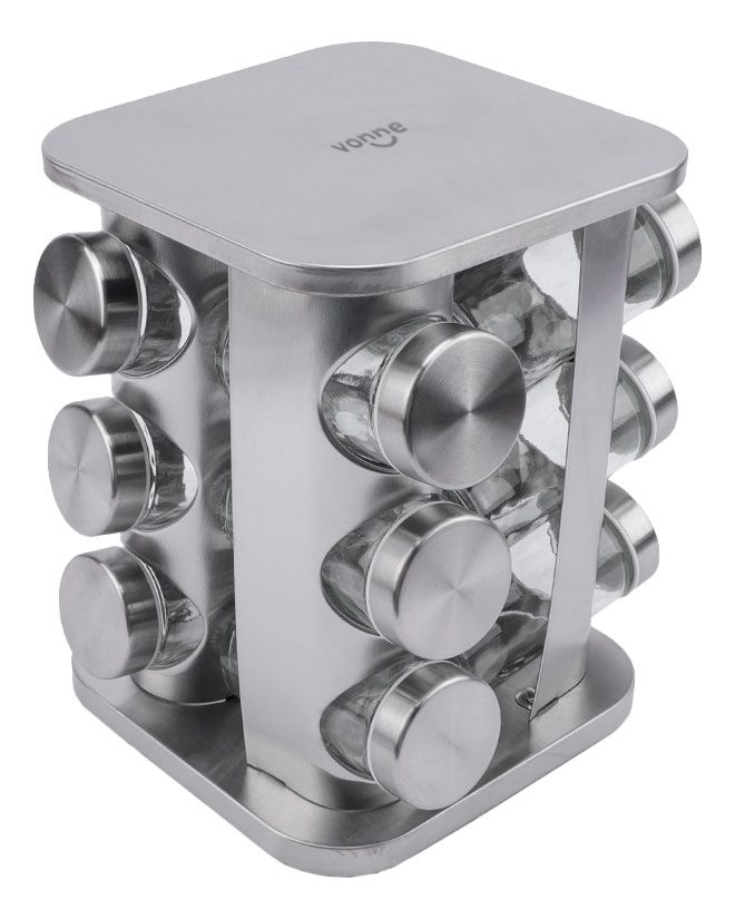 Rack De Acero Con 12 Frascos Especieros Vonne Gris - 1
