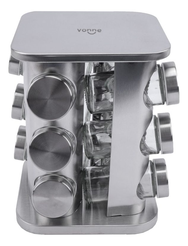 Rack De Acero Con 12 Frascos Especieros Vonne Gris - 2