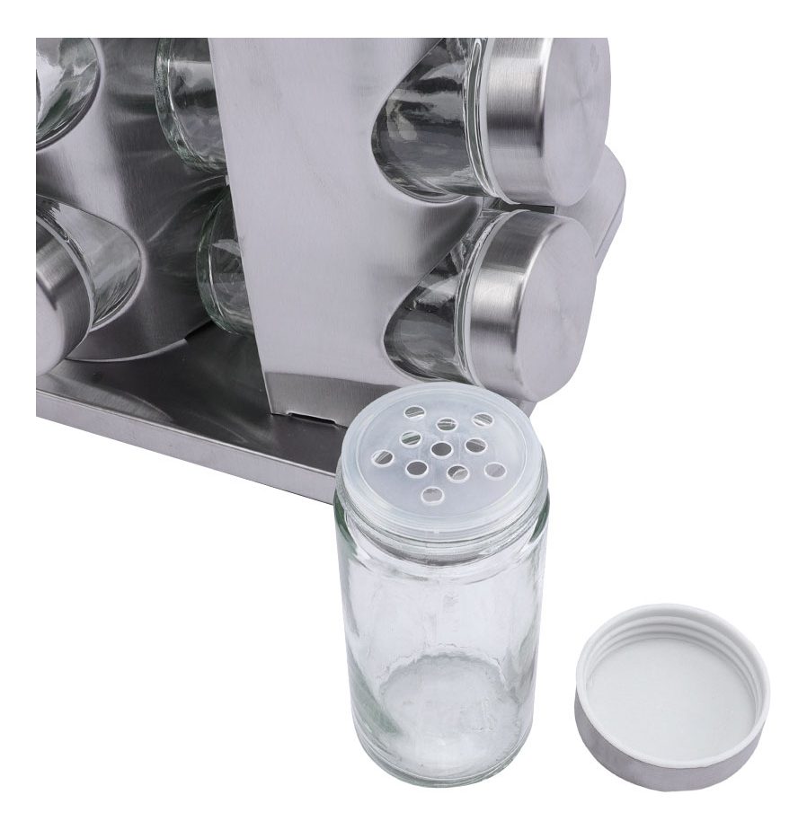 Rack De Acero Con 12 Frascos Especieros Vonne Gris - 4