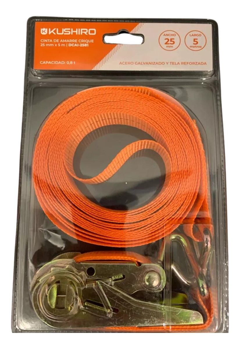 Cinta De Amarre Traca Traca 800 Kg 5 Metros Kushiro Color Naranja - 1