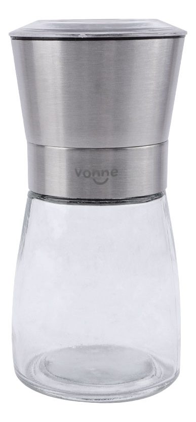 Molinillo De Pimienta Y Sal Con Muela Cerámica 13 Cm Vidrio Tapa Gris