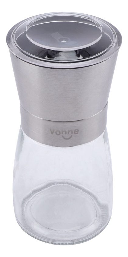 Molinillo De Pimienta Y Sal Con Muela Cerámica 13 Cm Vidrio Tapa Gris - 1
