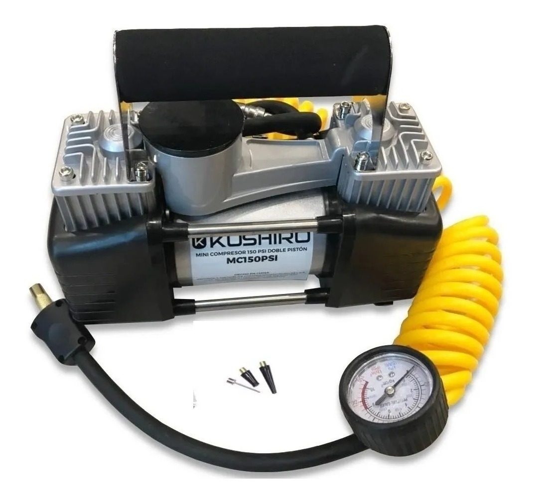 Minicompresor 150 Psi Doble Pistón  Kushiro Mc150psi - Plateado/negro - 1