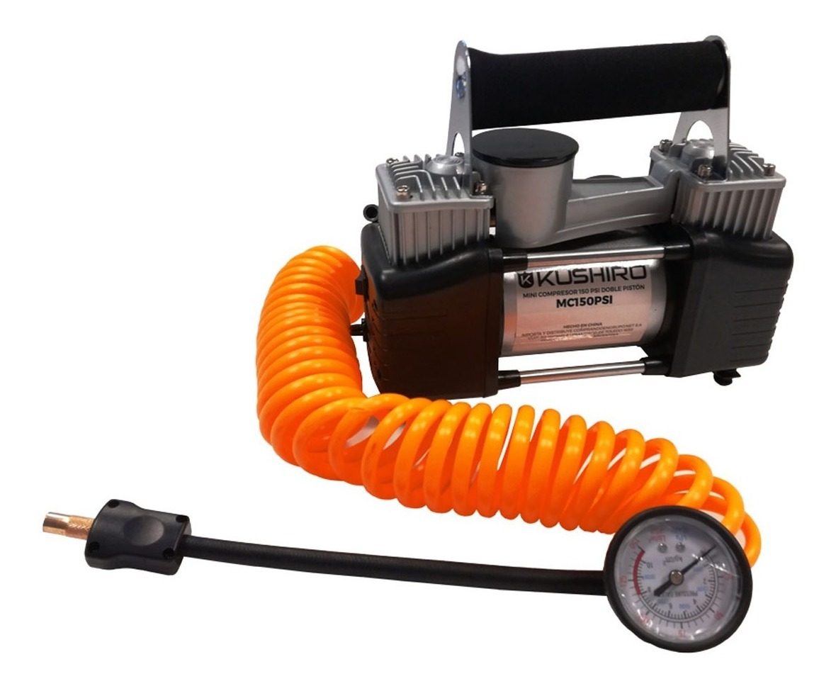 Minicompresor 150 Psi Doble Pistón  Kushiro Mc150psi - Plateado/negro - 2