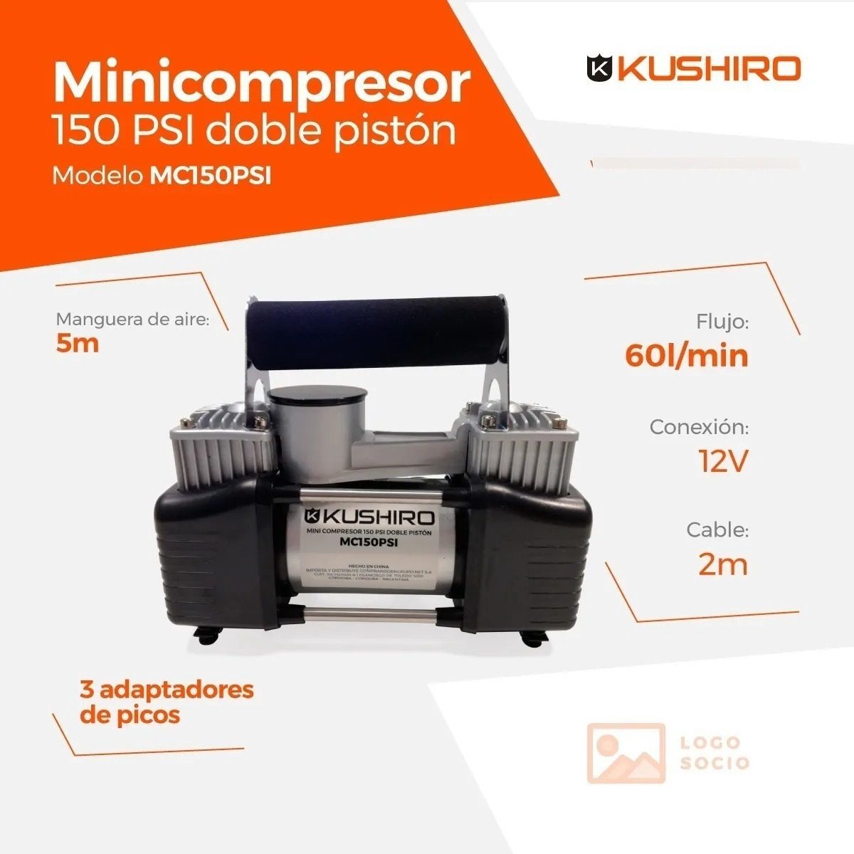 Compresor De Aire Mini A Batería Portátil Kushiro Mc150psi 500ml 25hp - 2