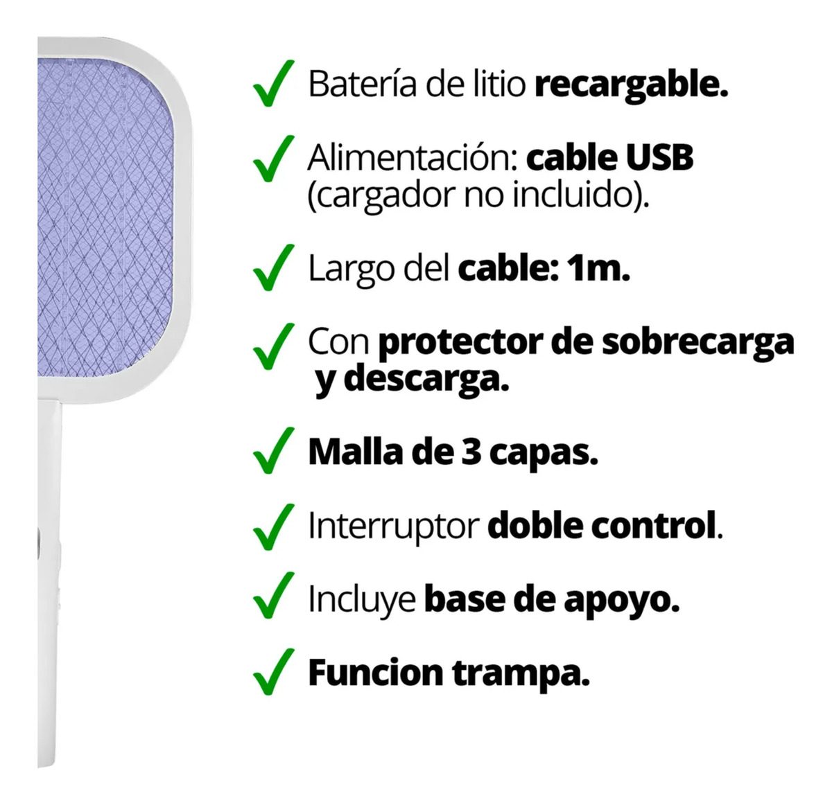 Raqueta Paleta Mata Moscas Mosquitos C/ Trampa Recargable Color Blanco - 1
