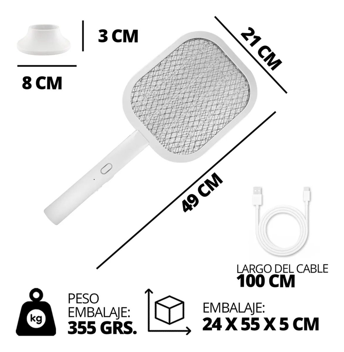 Raqueta Paleta Mata Moscas Mosquitos C/ Trampa Recargable Color Blanco - 2