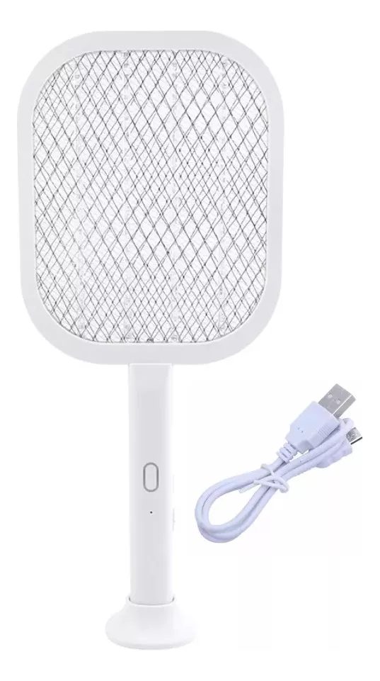 Raqueta Paleta Mata Moscas Mosquitos C/ Trampa Recargable Color Blanco - 8