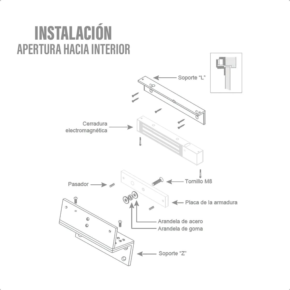 Soporte Zl Cerradura Electromagnética 180 Kg 300 Lb Color Plateado - 1