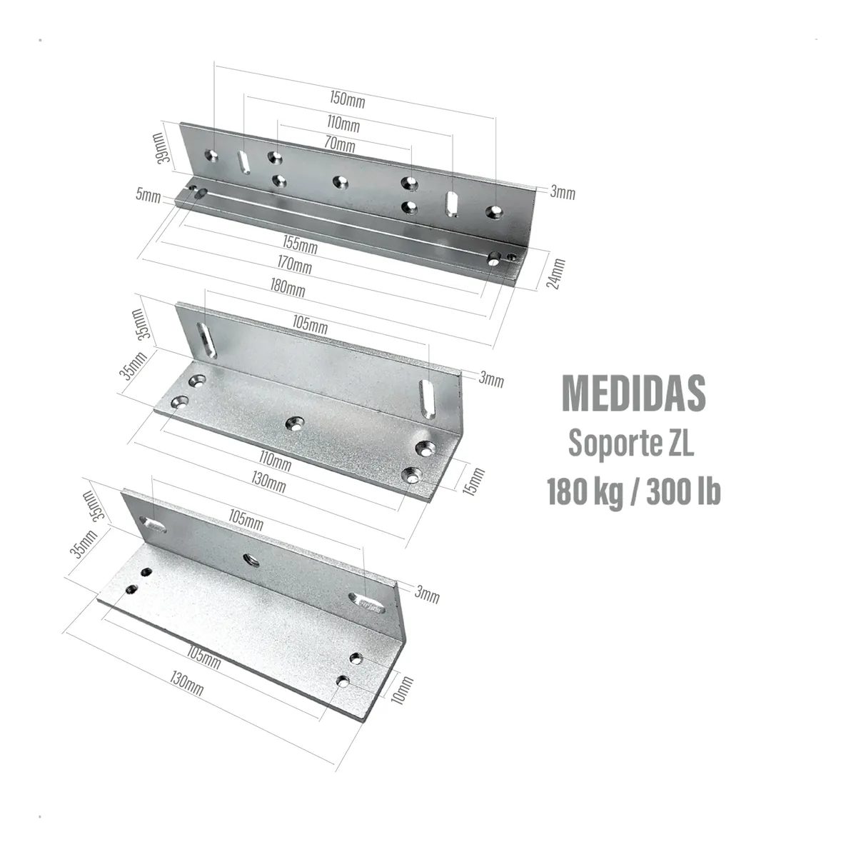 Soporte Zl Cerradura Electromagnética 180 Kg 300 Lb Color Plateado - 4