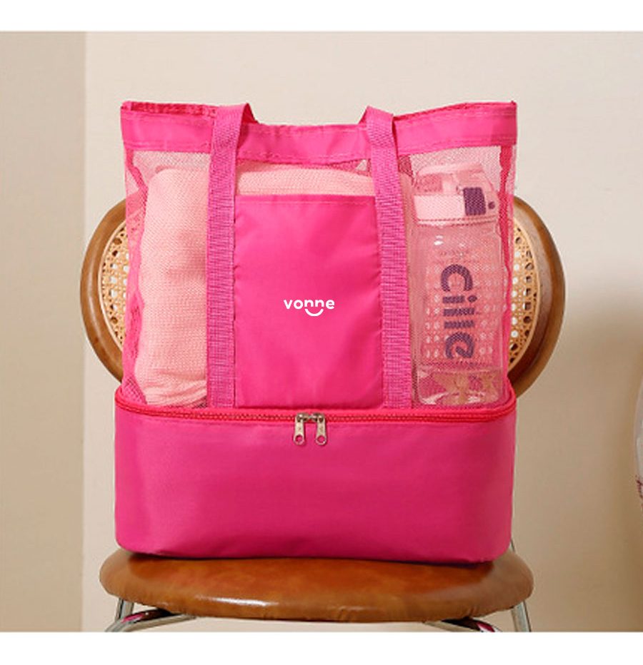 Bolso Playero Con Conservadora Térmica Rosa Turquesa Negro - 4