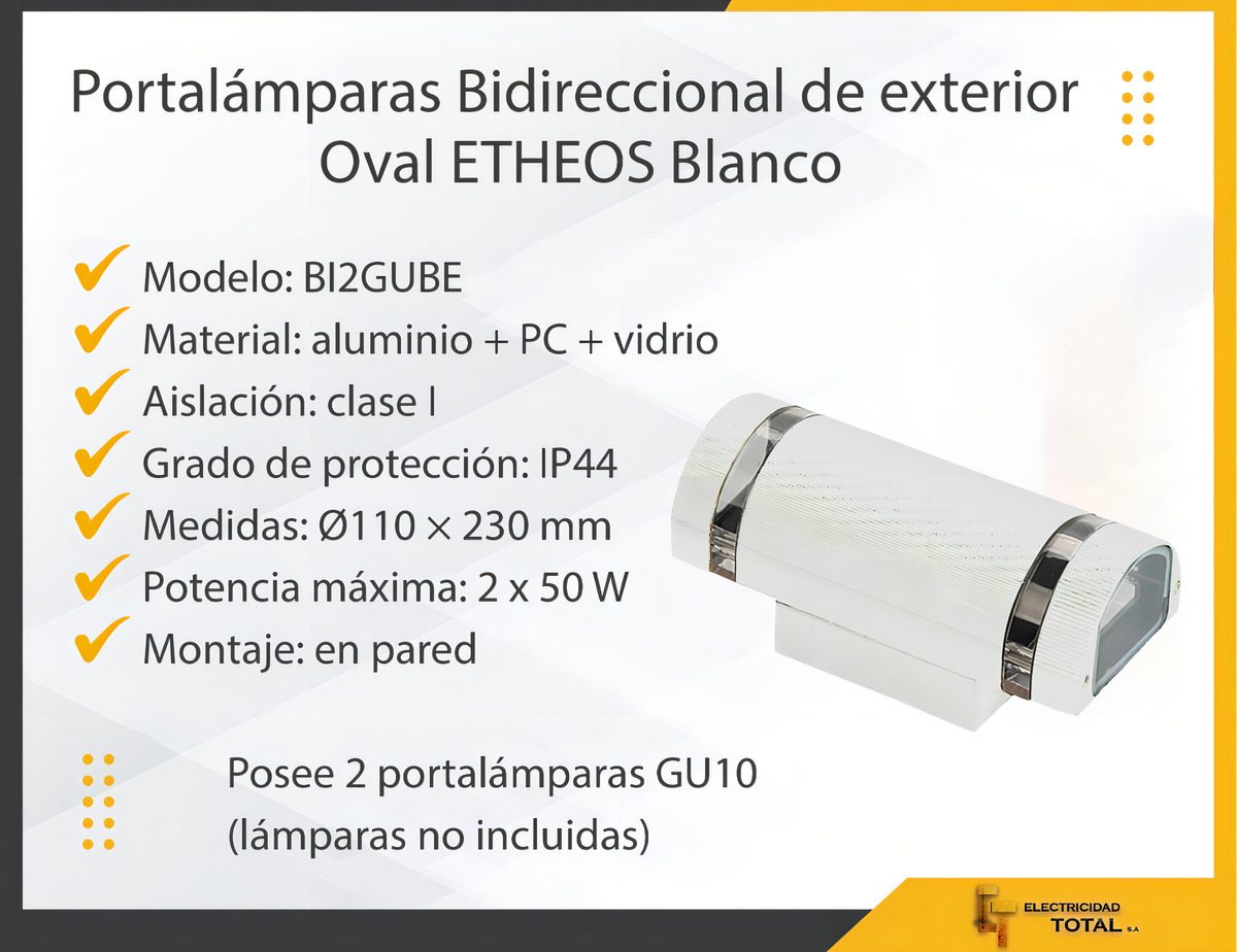 Aplique Bidireccional Oval Etheos Aluminio + Pc + Vidrio Color Blanco - 6
