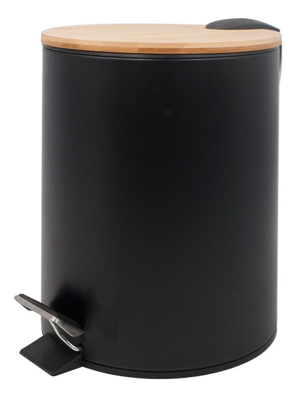 Cesto De Acero Negro Con Tapa De Bambú 5 L Negro