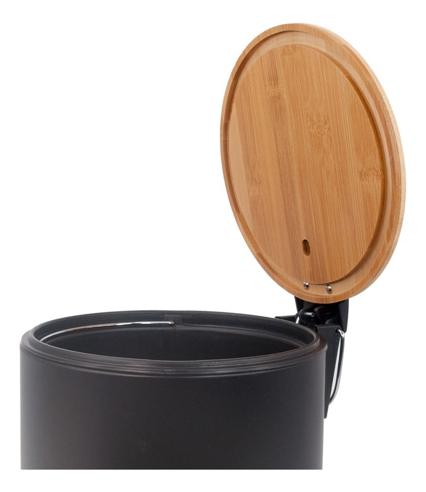 Cesto De Acero Negro Con Tapa De Bambú 5 L Negro - 1