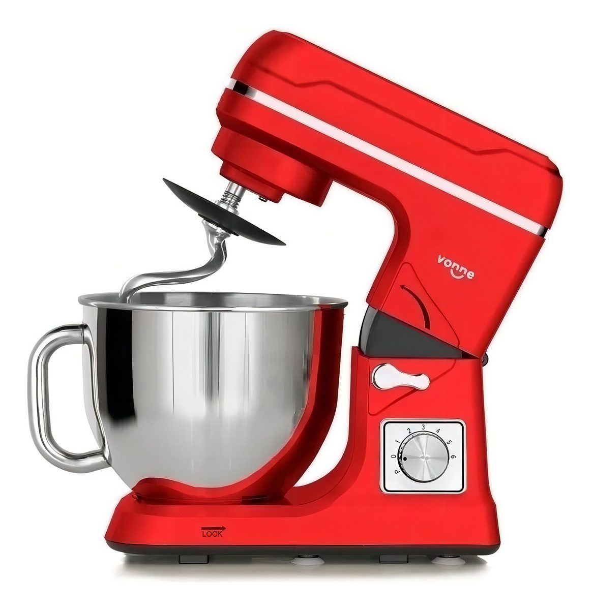 Batidora Planetaria De Pie 5 Lts 6 Velocidades 1000w Vonne Color Rojo - 1