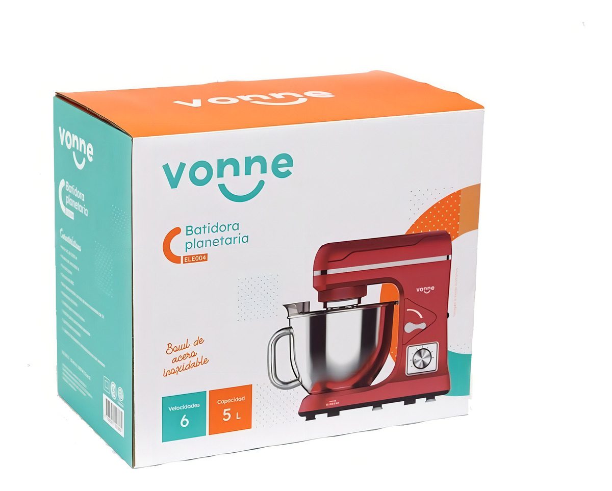 Batidora Planetaria De Pie 5 Lts 6 Velocidades 1000w Vonne Color Rojo - 6
