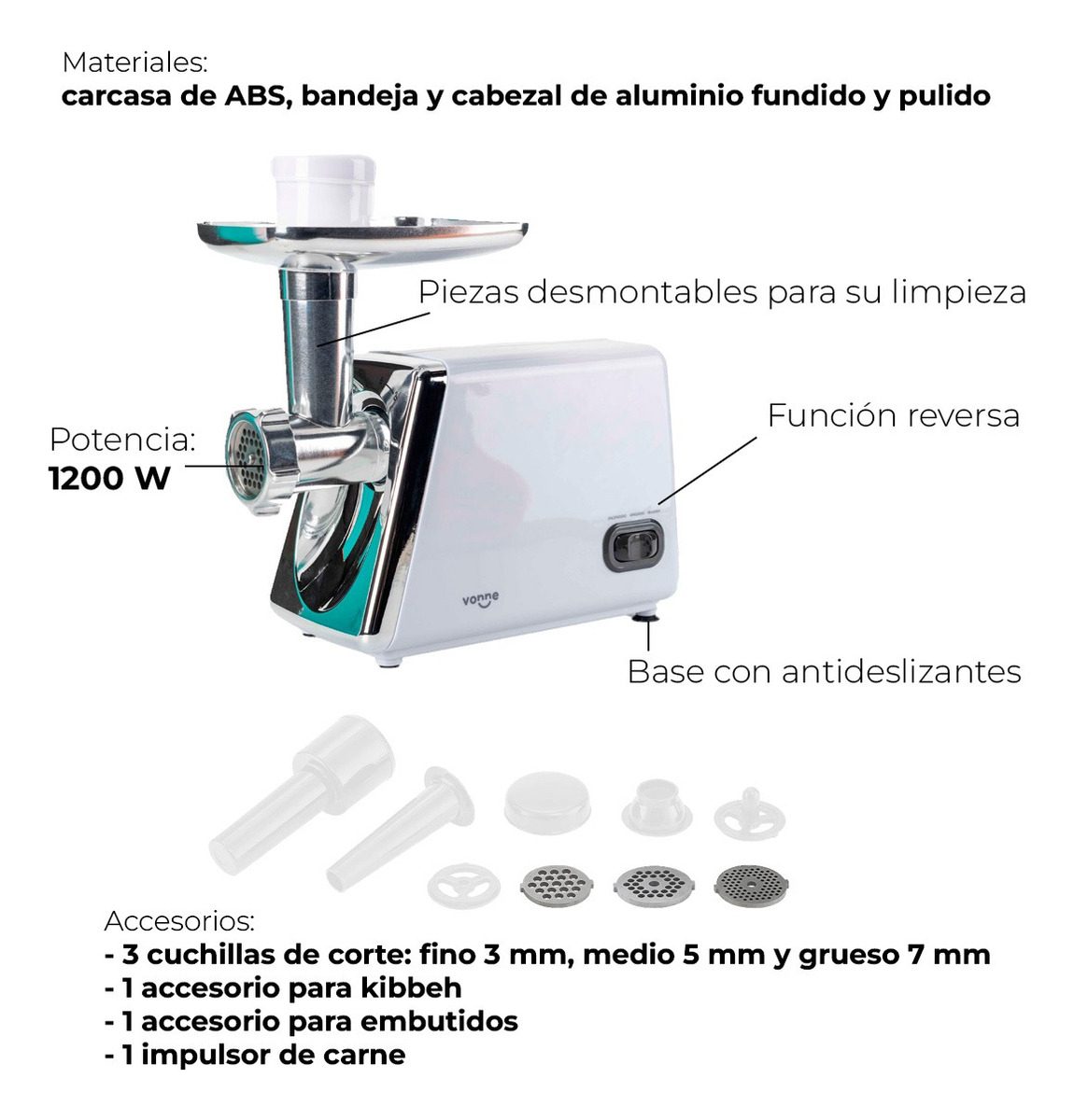 Picadora De Carne Eléctrica Vonne Ele006 De 220v - 8
