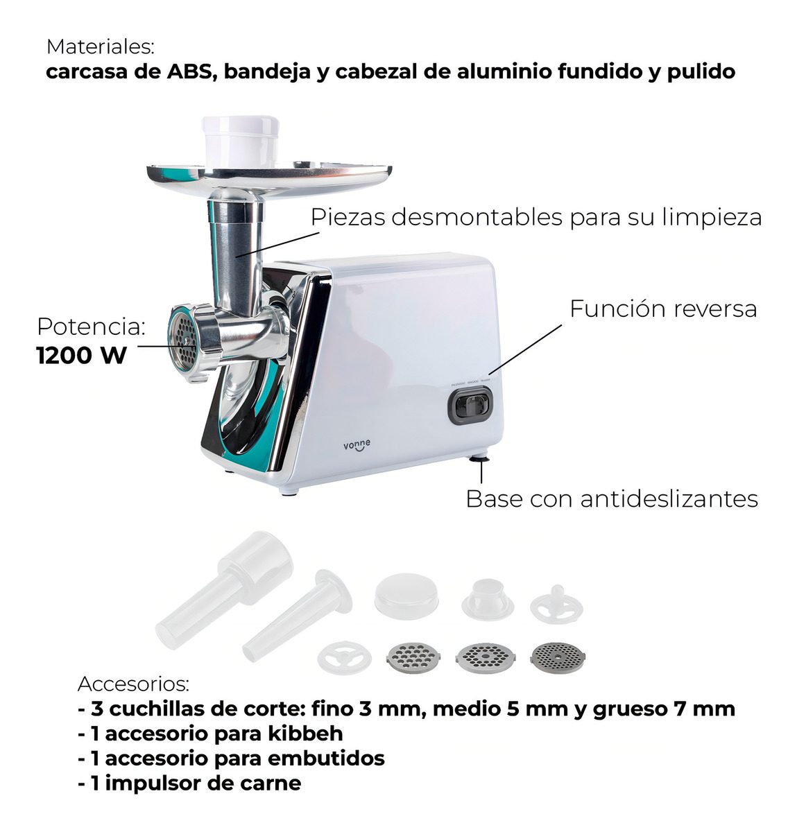Picadora De Carne Eléctrica Vonne Ele006 De - 8