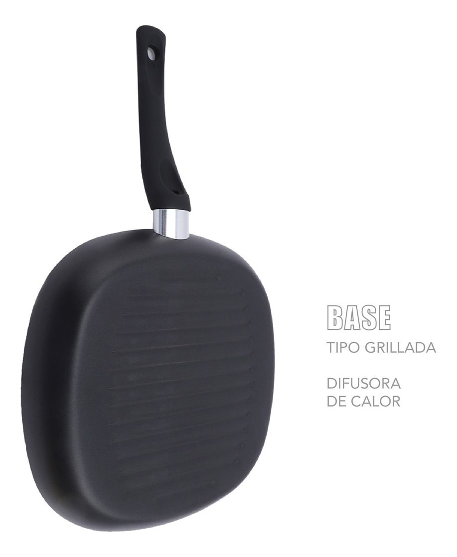 Bifera 26 Cm Resistente Sarten Estrias Anti Adherente Cocina Color Negro - 2