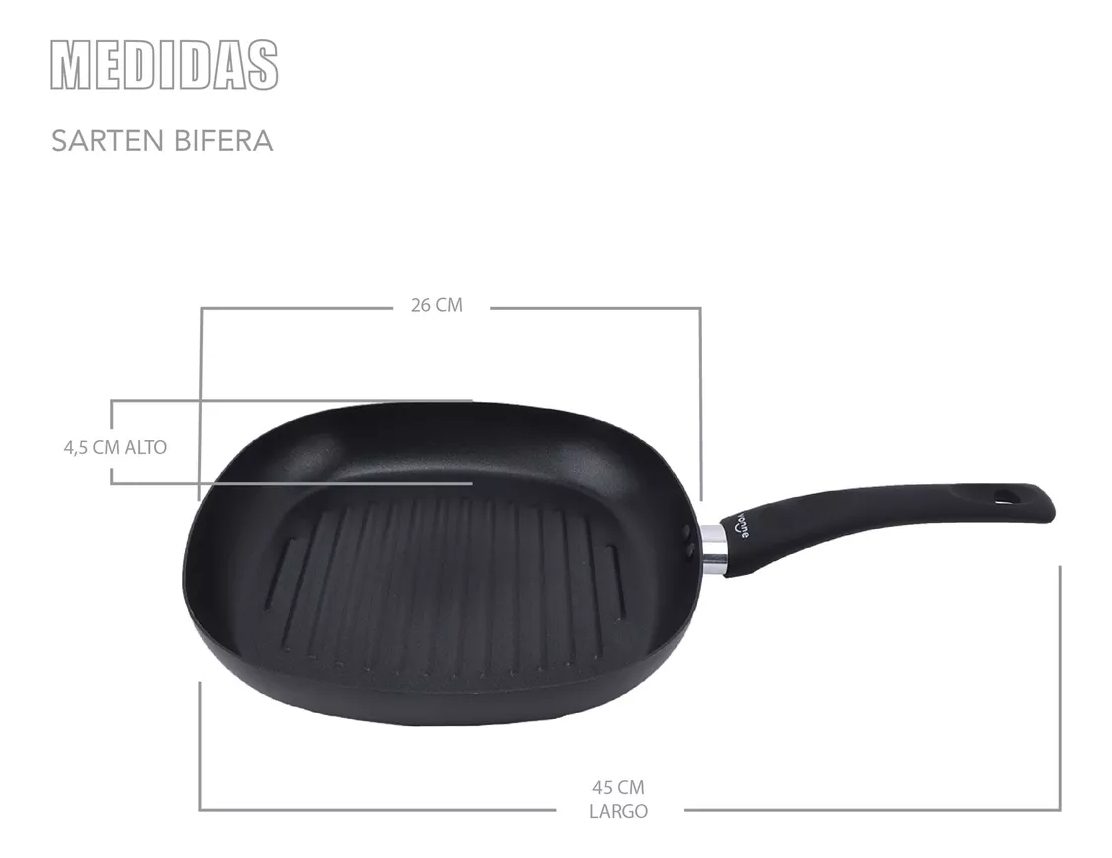Bifera 26 Cm Resistente Sarten Estrias Anti Adherente Cocina Color Negro - 5