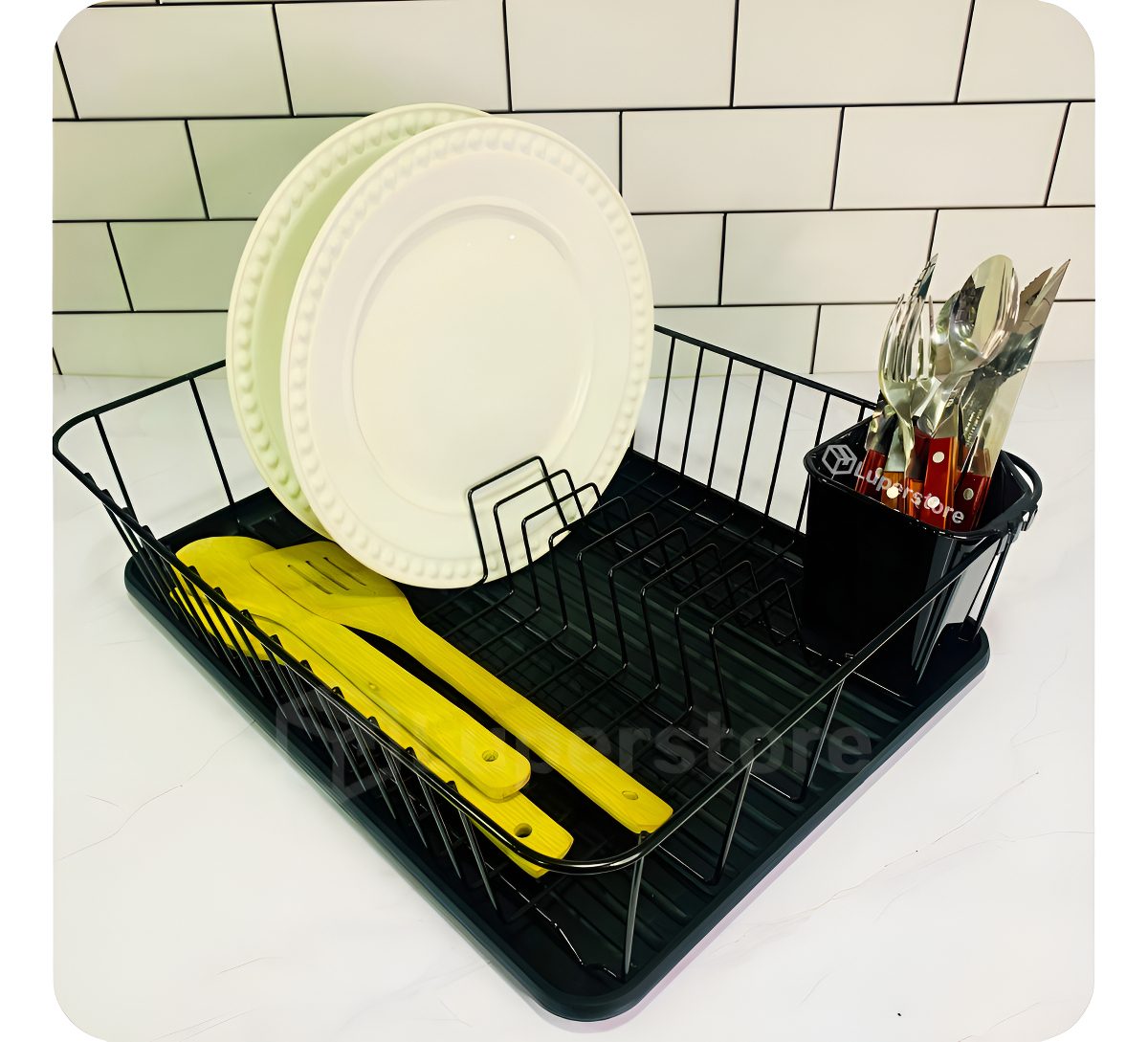 Escurreplatos Un Nivel Vonne Cubertero Con Bandeja Negro - 1