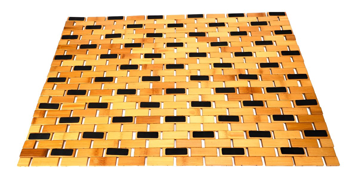 Alfombra De Baño Flexible Home De Bambu Con Antideslizante Color Marrón Liso - 3
