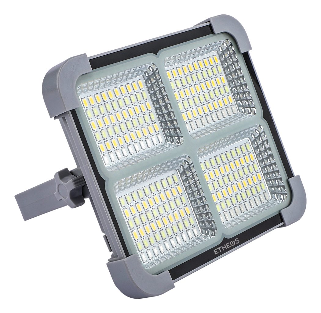 Reflector Luz Portátil Con Carga Solar Y Usb Etheos Gris Luz Cálida.luz Neutra. Luz Fría .luz De Emergencia Roja Y Azul