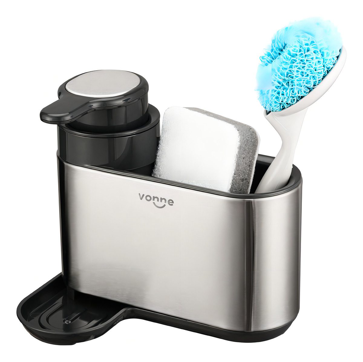 Organizador De Bacha Cocina Esponja Vonne Con Dispenser Abs Acero - 1