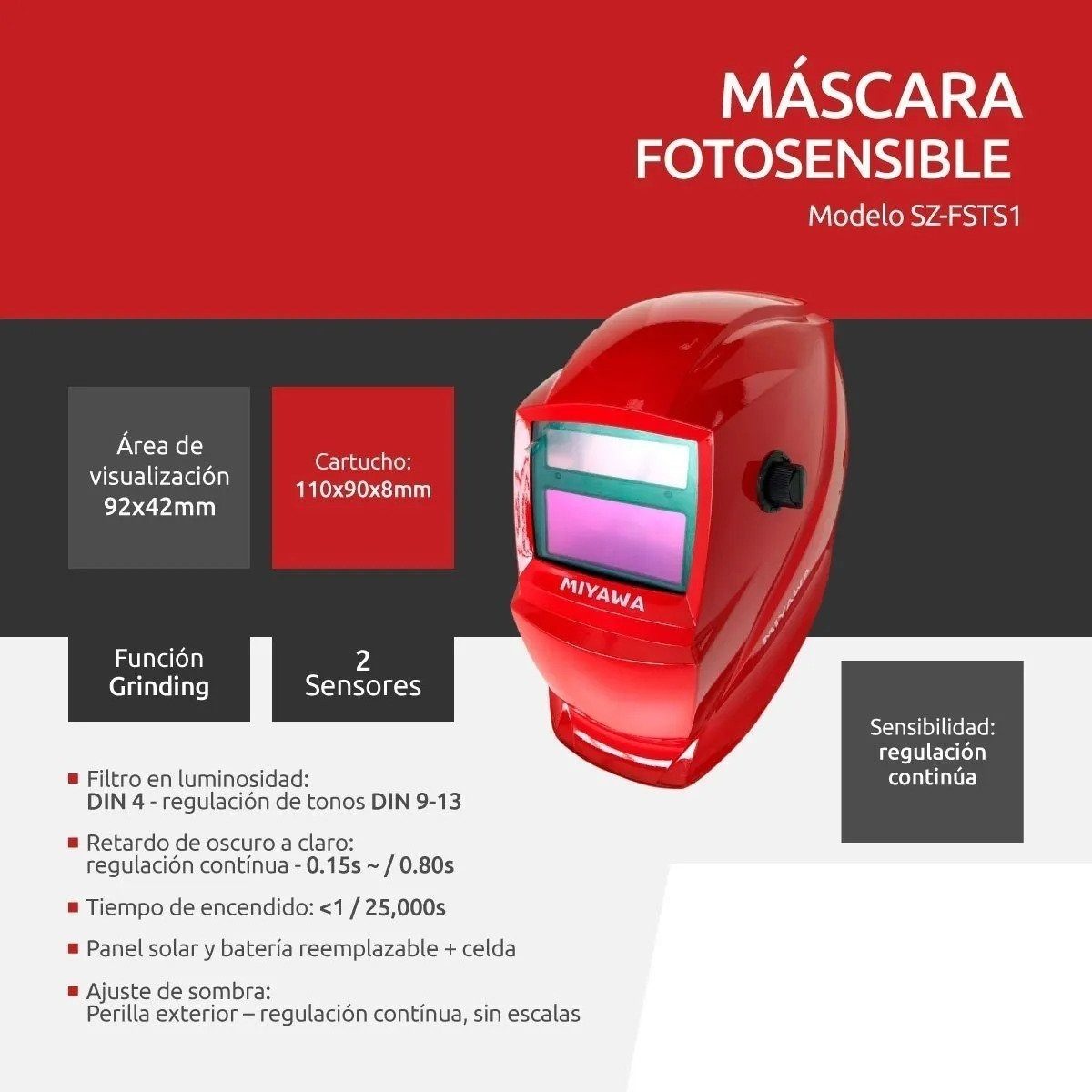 Máscara Fotosensible Kushiro 2 Sensores Regulación Continua Rojo - 8
