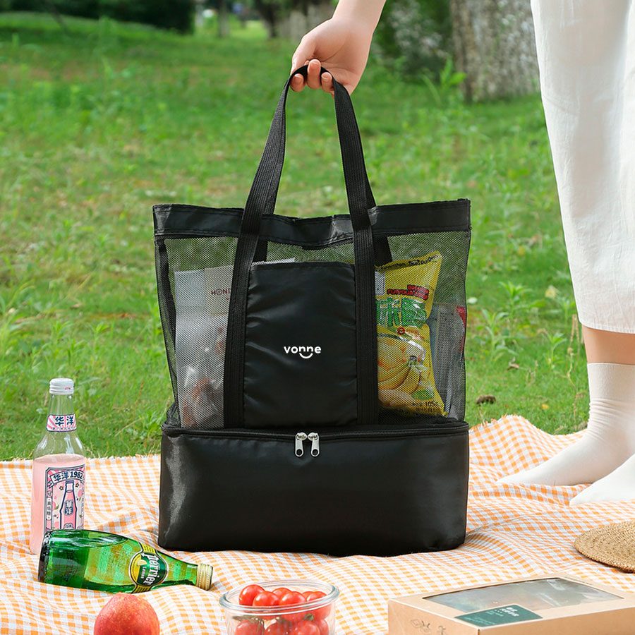 Bolso Playero Con Conservadora Térmica Playa Comida Picnic Rosa Chicle Turquesa - 5