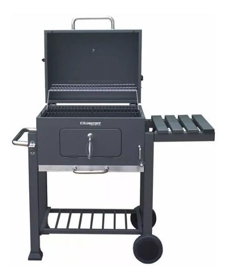 Parrilla Portatil C/tapa Ruedas Cajon Cenizas Reloj Lusqtoff Negro