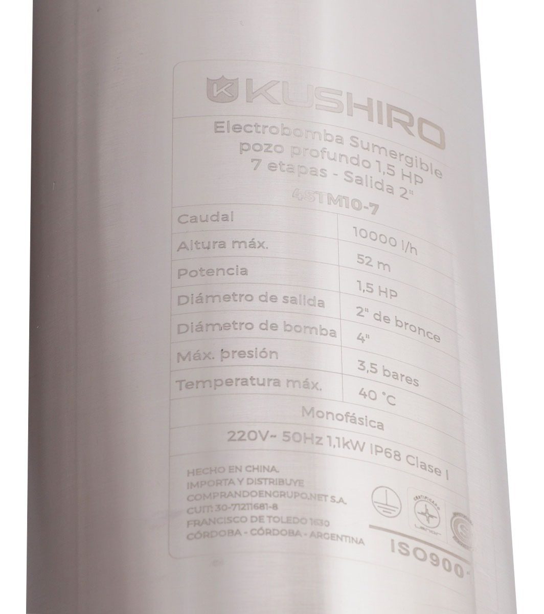 Electrobomba Sumergible Pozo Prof. 1,5hp 7 Etapas Alt 52m - 6