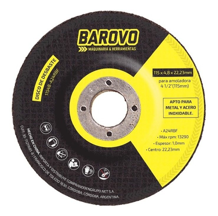 Disco Desbaste 115x4,8x22,23 Mm Apto Metal Acero Inox Barovo