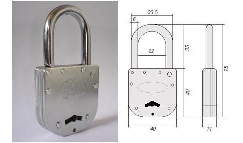 Candado Seguridad Llave Doble Paleta 40mm Roa Gris - 1