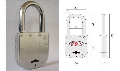 Candado Seguridad Llave Doble Paleta 50mm Roa Gris - 1