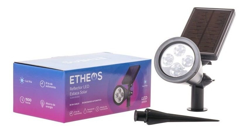 Led Solar Luz Reflector Estaca Parque 6000k Enc. Auto Etheos Negro - 1