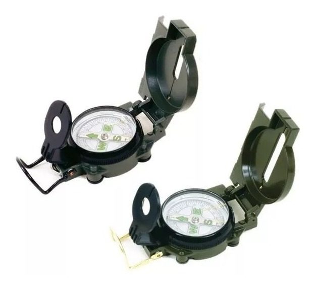 Brújula Lensática Metálica Verde  Militar Trekking Galileo Verde