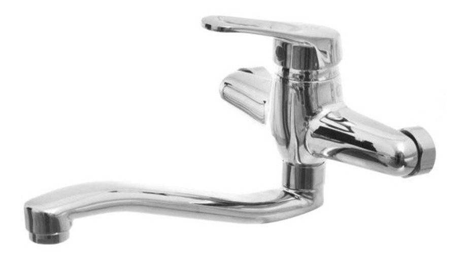 Grifería Monocomando De Cocina - Pico Horizontal Para Pared  Plateado Cromado