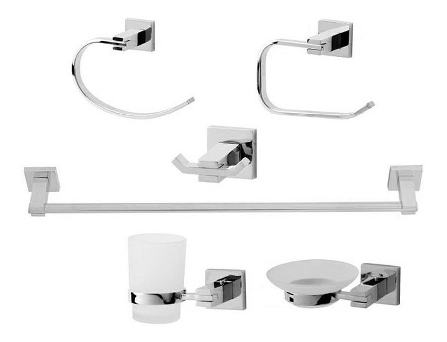 Set Accesorios Metalicos P/baño 6 Piezas Linea Cuadrada Gloa